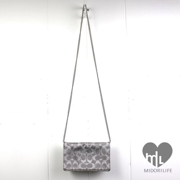 COACH Signature Metallic Convertible Clutch Chain Crossbody - Picture 10 of 11